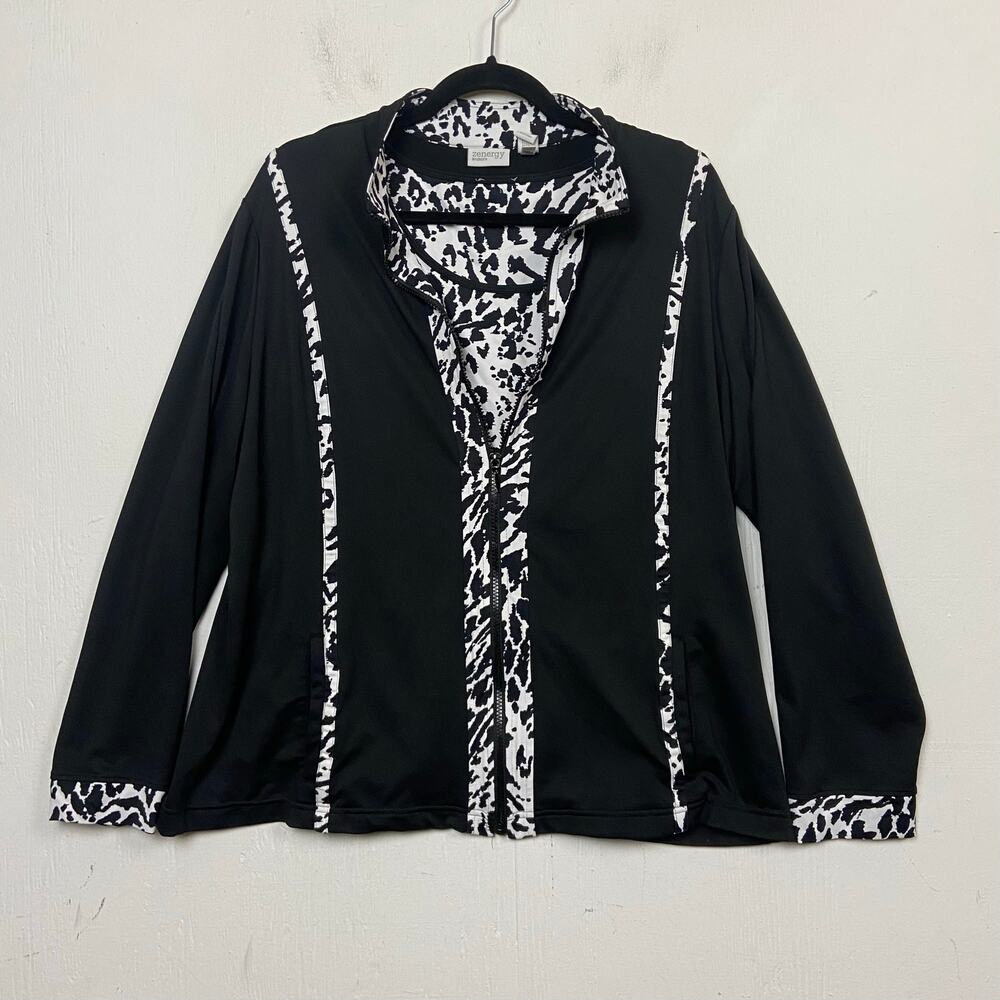 Chico's Zenergy Black Animal Print Active Tank & Full Zip Jacket Set Size XL